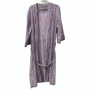 Papinelle Kimono Robe Womens L Lavender Floral Silk Cotton Lounge Boho Cottoge